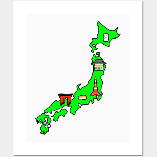 Japan Travel Map - Highlights Posters and Art